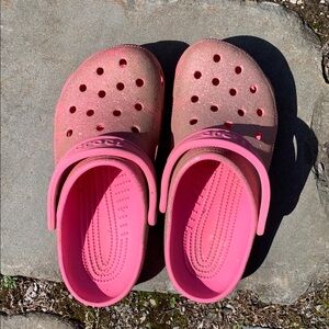 Kids Pink Glitter Crocs Big Girl Size 4